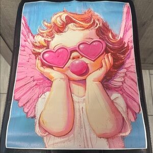 Unframed Cupid Angel Little Girl With Pink Bubble Gum & Heart Sunglasses Canvas